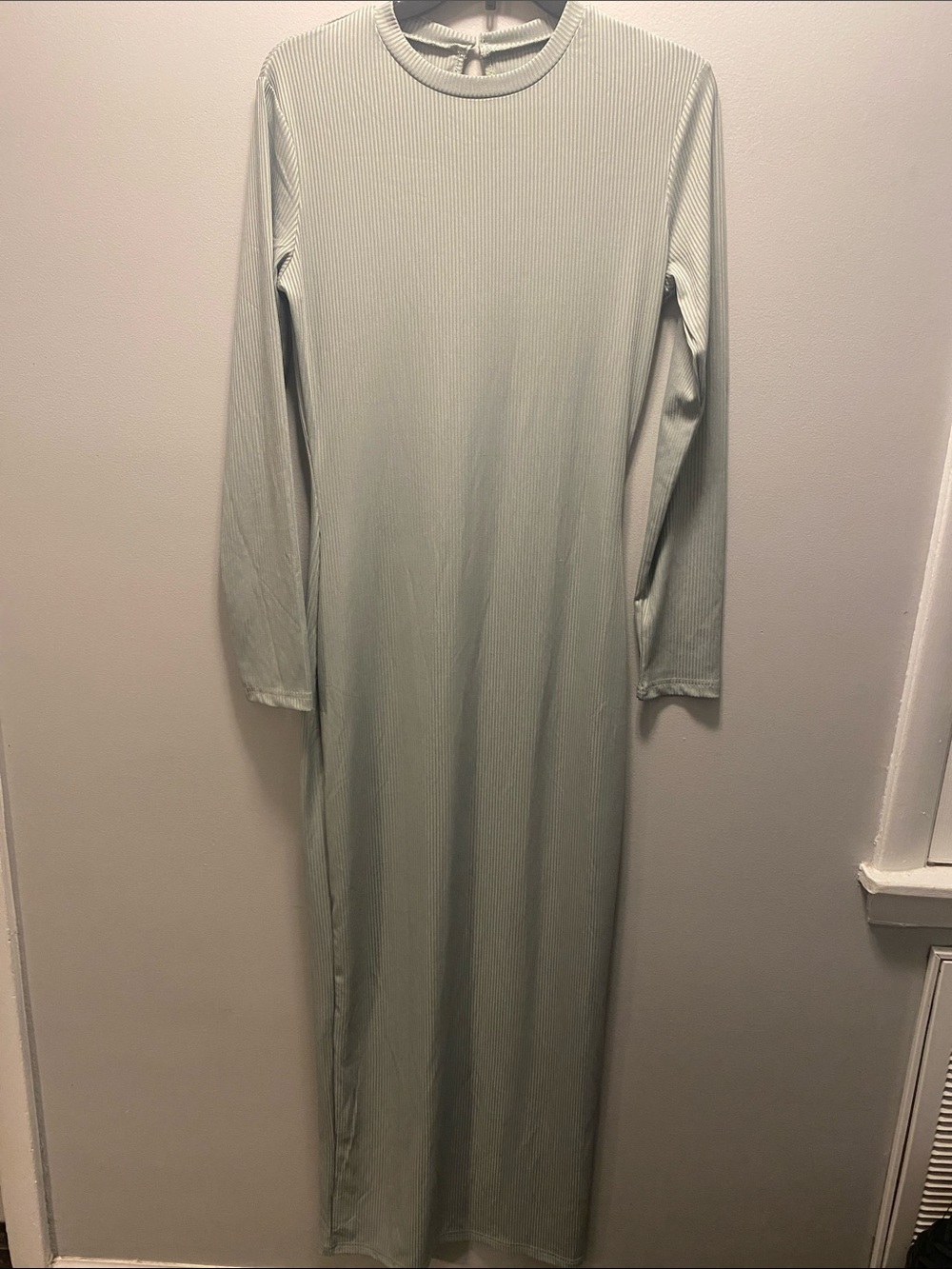 SHEIN Long Sleeve Ribbed Maxi Dress - Light Sage Green